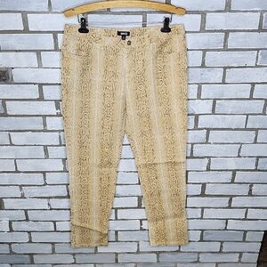 •Metrostyle Women's Snakeskin Print Denim Pants Size 14 Multicolor Brown Pockets